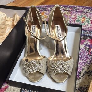 Badgley Mischka Gold Heels with Crystal Embellishments